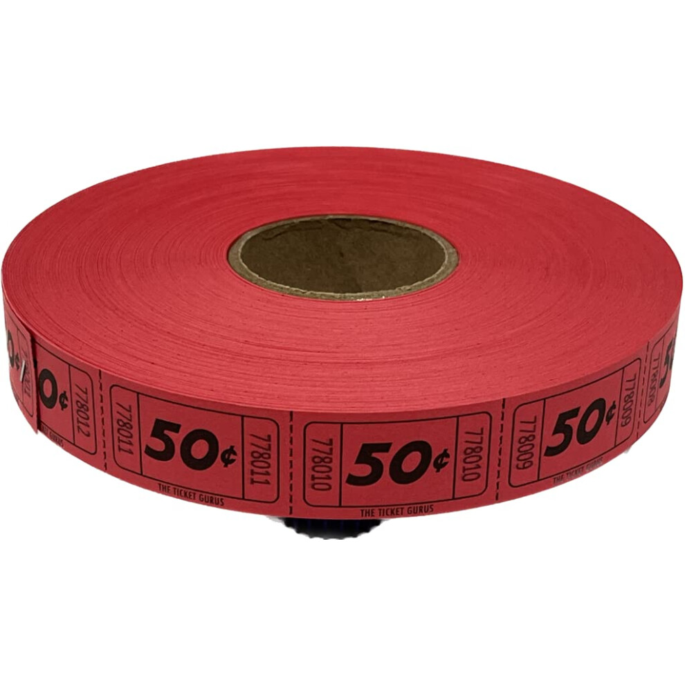 The Ticket Gurus-roll of 2000 """"50 Cent"""" Red Tickets Single Roll Consecutively Numbered Raffle Tickets-image-OPC-PGC7FZN-NEW