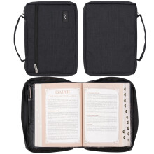 Christian Art Gifts Polyester Bible Cover for Men & Women w/Jesus Fish Patch  Secure Zipper Pocket  Pen Loops  Ribbon Bookmark Markers  Easy Carry Boo