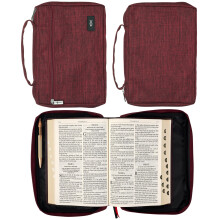 Christian Art Gifts Polyester Bible Cover for Men & Women w/Jesus Fish Patch  Secure Zipper Pocket  Pen Loops  Ribbon Bookmark Markers  Easy Carry Sta