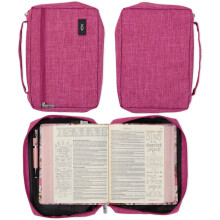 Christian Art Gifts Polyester Bible Cover for Men & Women w/Jesus Fish Patch  Secure Zipper Pocket  Pen Loops  Ribbon Bookmark Markers  Easy Carry Boo