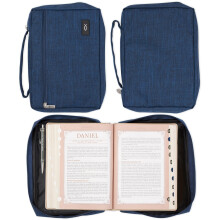 Christian Art Gifts Polyester Bible Cover for Men & Women w/Jesus Fish Patch  Zipper Pocket  Pen Loops  Ribbon Bookmark Markers  Easy Carry Book Case