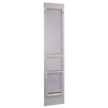 Ideal Pet Products Modular ALUMINUM Pet Patio Door with Single Pane Glass and Clear Flexible Flap. Fits up to 1 Aluminum Patio track width ONLY Extr