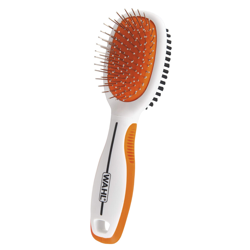 Wahl Premium Pet Double Sided Medium Pin Bristle Brush  Ergonomic Brush with Ergonomic Rubber Grips for Comfortable Brushing and Finishing Coats of Do