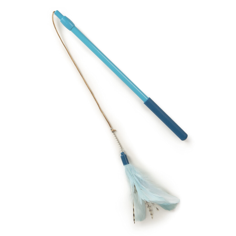 SmartyKat Frisky Flyer Feather Wand Cat Toy Extendable Up to 24"""" - Blue One Size