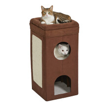 MidWest Homes for Pets - Casetta per gatti | Design a tre livelli in finta pelle scamosciata marrone e pelle di pecora sintetica | 14,6 L x 14,72