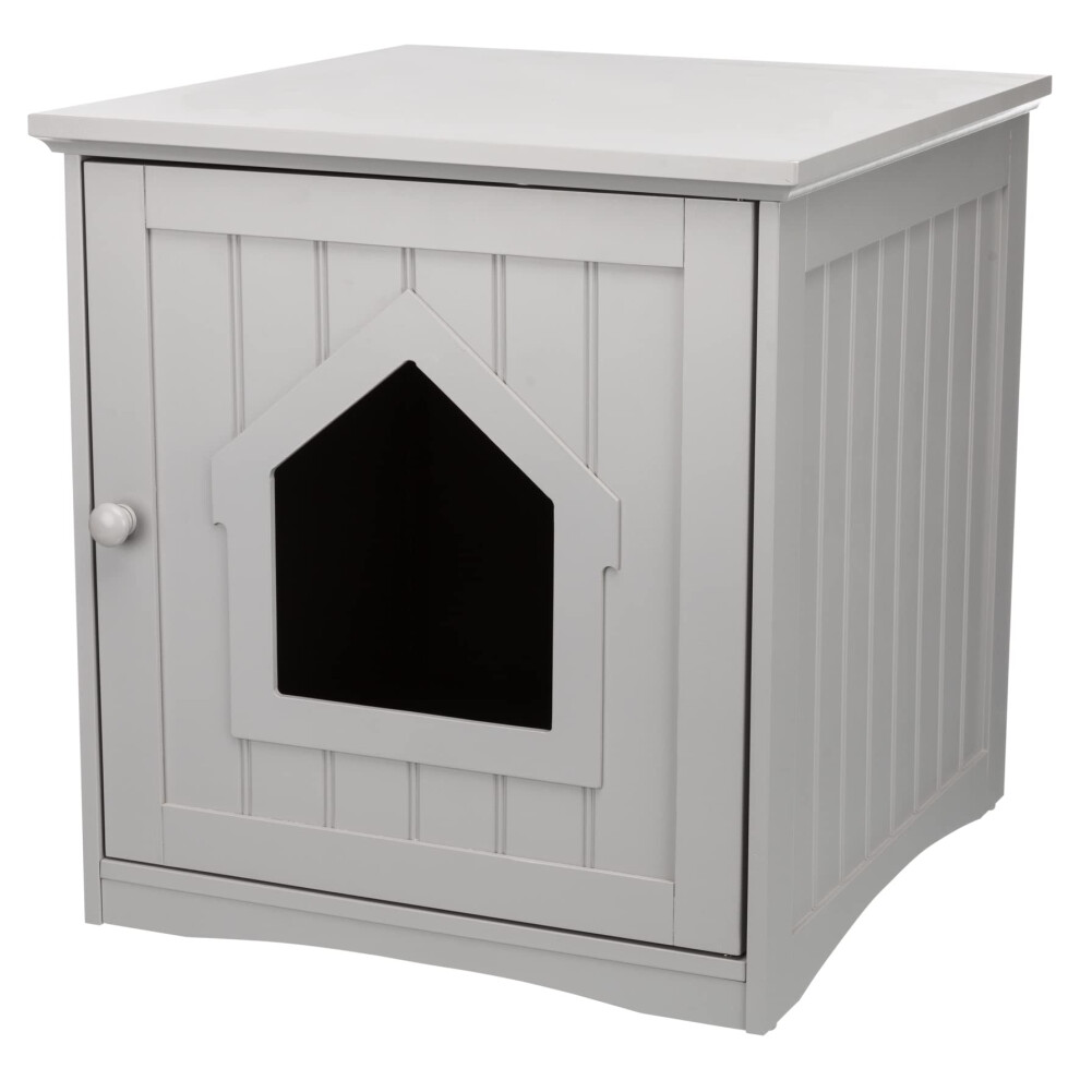 TRIXIE Small Furniture Litter Box Enclosure (Gray)  Hidden Litter Box for Cats  Classic Style & Big Front Door for Easy Cleaning  Large Hole for Conve