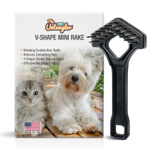Mini-Rake V-Shape Double Row Rotating Teeth Demats and Grooms Dogs and Cats