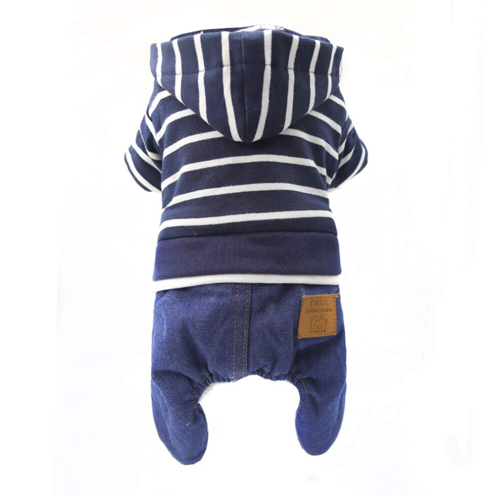 Combinaison en jean     rayures pour chien, adorable manteau pour chiot, pour petit et moyen gabarit, lavable en machine (taille XS   : poids   : 0,9