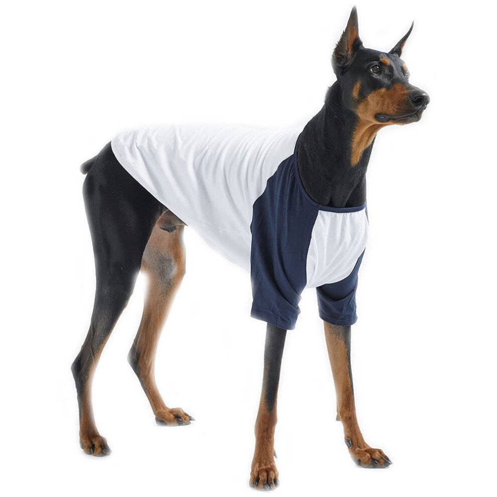 Lucky Petter T-shirt en coton pour petits et grands chiens, raglan, doux et respirant (4XL, blanc/bleu marine)