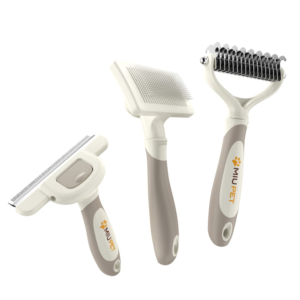 MIU PET Professional Long-Haired Dog and Cat Grooming Kit - Deshedding and Slicker Brush Set 3 in 1 Gift Box for Long Hair Pets