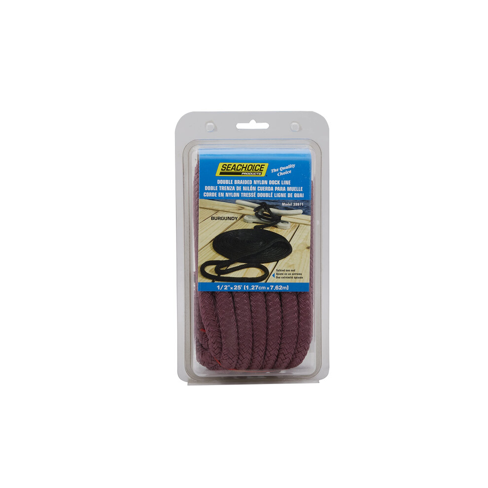 Seachoice Double-Braid Nylon Dock Line w/Eye Splice  Pre-Shrunk  Heat Stabilized  1/2 in. X 25 Ft.  Burgundy-image-OPC-PGC7K6R-NEW
