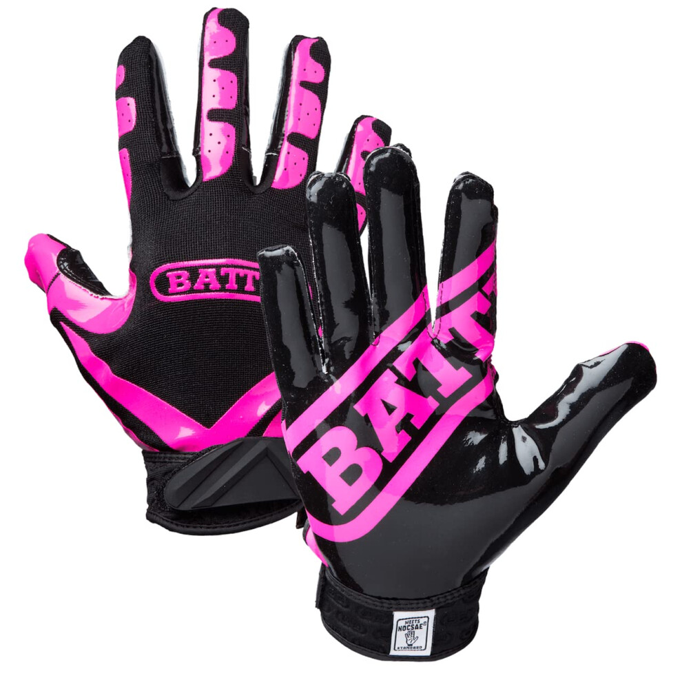 Battle Sports Ultra-Stick Wide Receiver Football Handschoenen - Volwassen & Jeugd Voetbal Handschoenen - Volwassen Medium Roze/Zwart-image