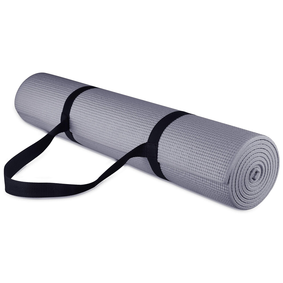 Tapis de yoga multi-usages Fitvids haute densit    anti-d   chirure 1/4 po avec sangle de transport, gris