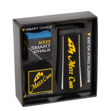 Set di gessetti Mezz Smart, gessetti per stecca da biliardo + porta gessetti + copri gessetti (nero con logo giallo)