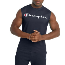 Champion Men's Classic Jersey Muscle Tee Screen Print Script Navy Small