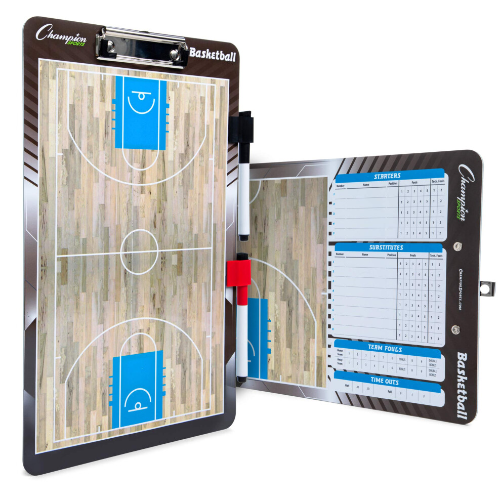 Champion Sports Dry Erase Clipboard for Coaching Basketball - Whiteboards for Strategizing  Techniques  Plays - 2-Sided Clipboards with Clip - Front S