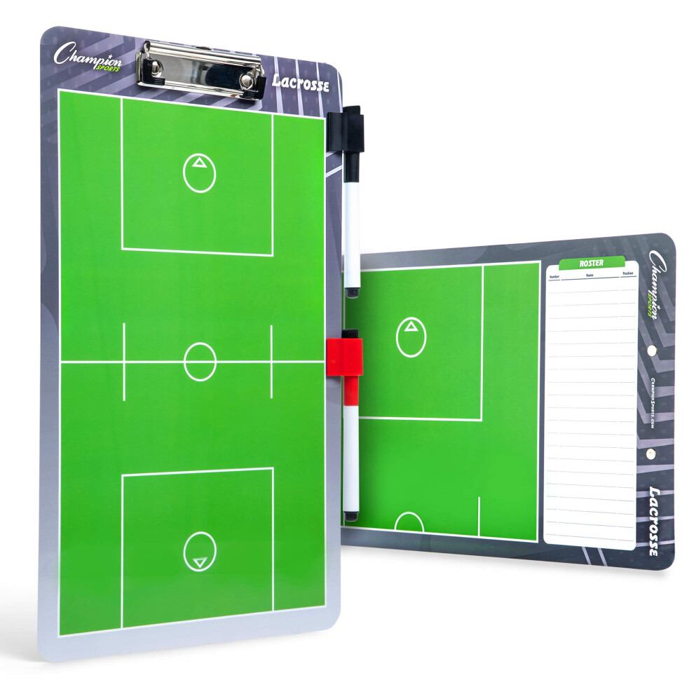 Champion Sports Dry Erase Clipboard For Coaching Lacrosse - Whiteboards For Strategizing Techniques Plays - 2-Sided Clipboards With Clip - Front Sid