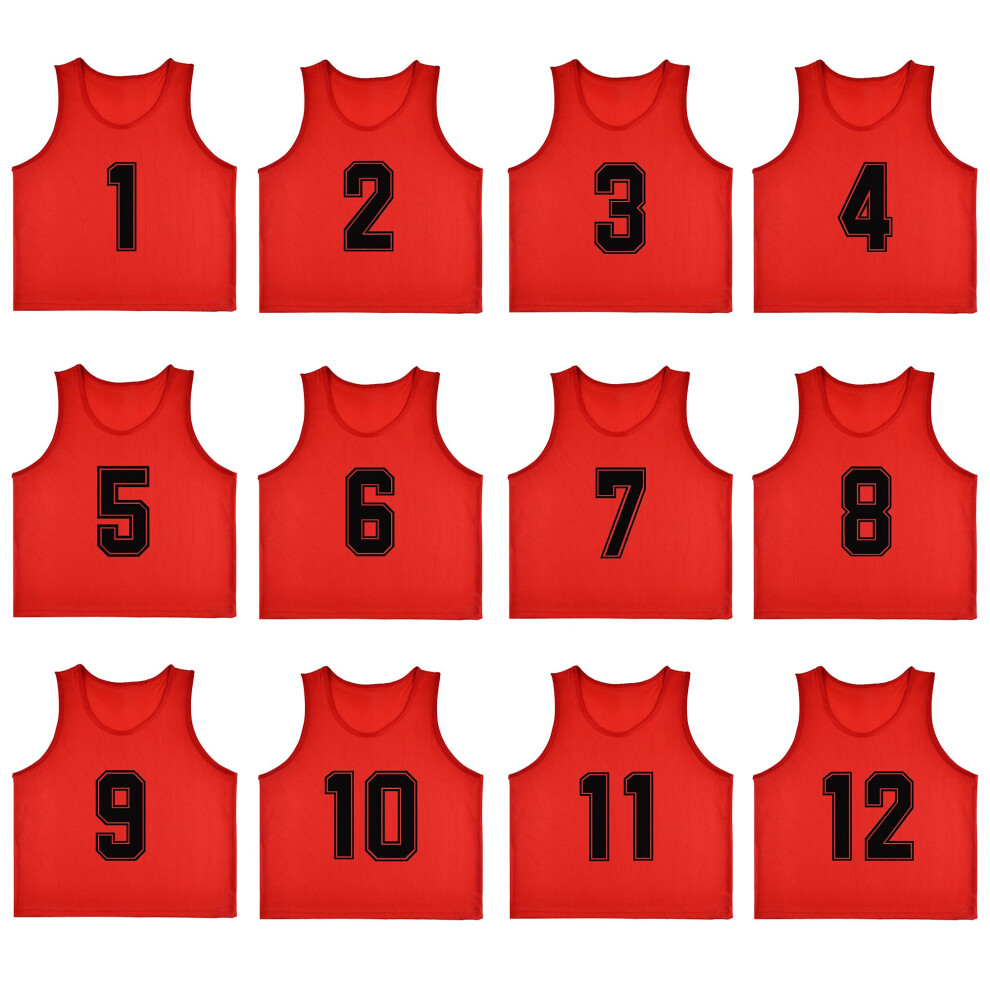 RE-HUO - Paquete De 12 Chalecos De Entrenamiento Numerados (1-12) Para Baloncesto, F Tbol, Voleibol Y B Isbol (Rojo, Talla Xl)-image