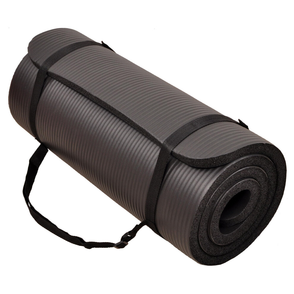 Photos - Yoga Fitvids 1-Inch Extra Thick High Density Anti-Tear Exercise Mat with Carrying Strap Black SFYM-1INBLK