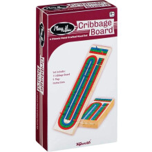 Toysmith 3-Track Cribbage Board - Handcrafted Travel Cribbage Board - Folding Cribbage Board for 2-3 Players - Classic 3-Track Layout Red Blue Gree