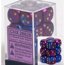 Chessex Dice d6 Sets: Tvillingbltt & lila med guld - 16 mm sexsidig trning (12) trningsblock