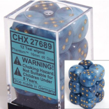 Chessex Dice d6 s?t: Phantom Teal with Gold - 16mm sekssidet terning (12) terningblok