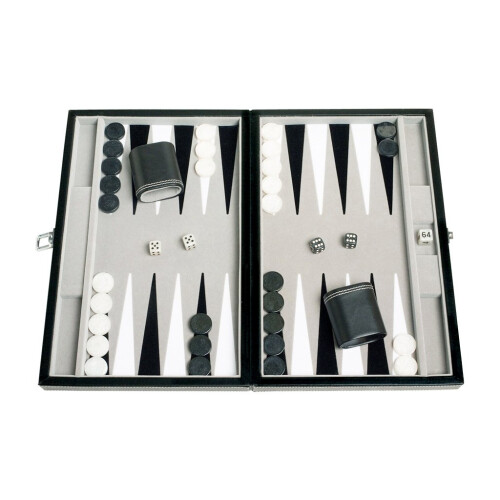 Set de Backgammon en Cuir Synthétique - Champ en Velours Incrusté, 15 pouces, Noir