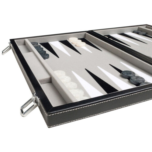 Resesällskap Backgammon Set - Läderlook, Sammet Spelplan - 15-tum, Svart/Grå 1