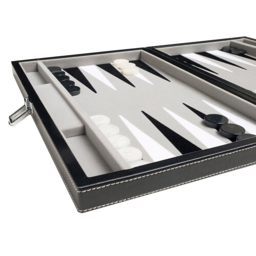 Set de Backgammon en Cuir Synthétique - Champ en Velours Incrusté, 15 pouces, Noir 1