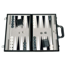 Utaz backgammon szett - mubor brsony jtktr - 15 hvelykes fekete/szrke