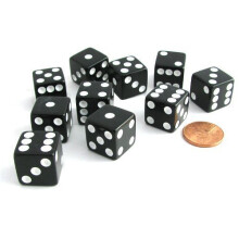 S?t med 10 sekssidede D6 16 mm standardterninger sort fra Koplow Games