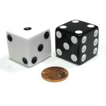 Koplow Games Zestaw 2 duzych, nieprzezroczystych kostek Jumbo Inverse D6 25 mm  1 biala i 1 czarna