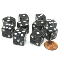 Koplow Games S?t med 10 D6 16mm Glitter Terninger - Sort med hvide Pips