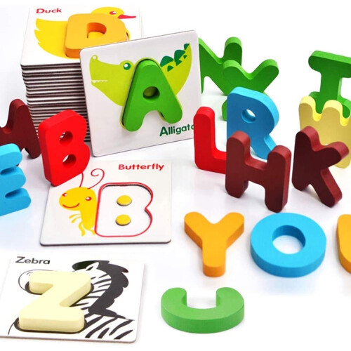Vankcp 26Pcs Wooden Letters Card Numbers Alphabets ABC Flash Cards Set ...