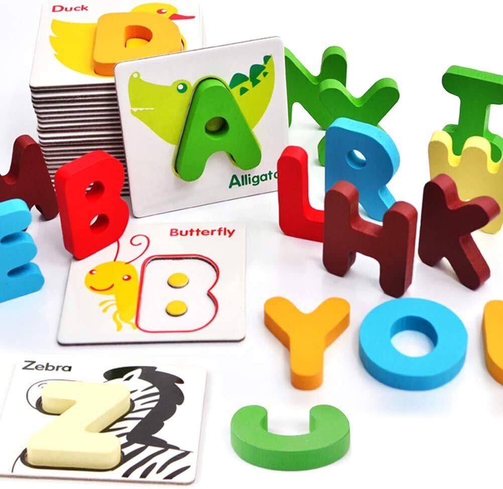 Vankcp 26Pcs Wooden Letters Card Numbers Alphabets ABC Flash Cards Set ...