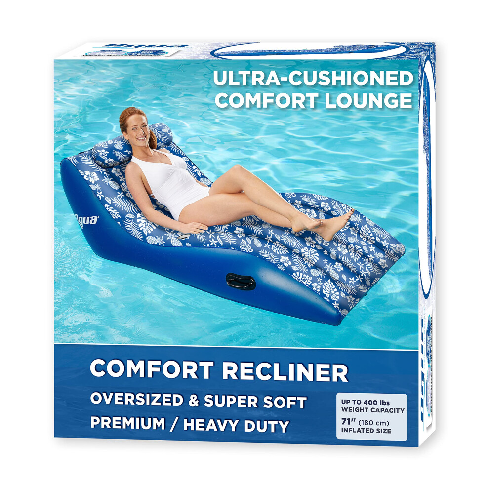 Chaise flottante ultra-confortable pour piscine et lac Aqua avec oreiller - Chaise flottante robuste pour piscine et lac - Ananas bleu et hibiscus