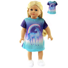 American Fashion World Unicorn Nightkown Pyjamas for 18-tommer dukker | Premium Quality & Trendy Design | Dukker tøj | Outfit mode til dukker til