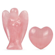 Artistone Rose Quartz Crystal Pocket Guardian Angel and Heart Stone Healing Crystal Set Natural Pink Small Angel Figurines Love Heart Gemstones for Lo