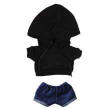 niannyyhouse Black Hoodies with Pocket Dark Blue Jeans 7.8in(20cm) Plush Humanoid Stuffed Doll Clothes (Black)