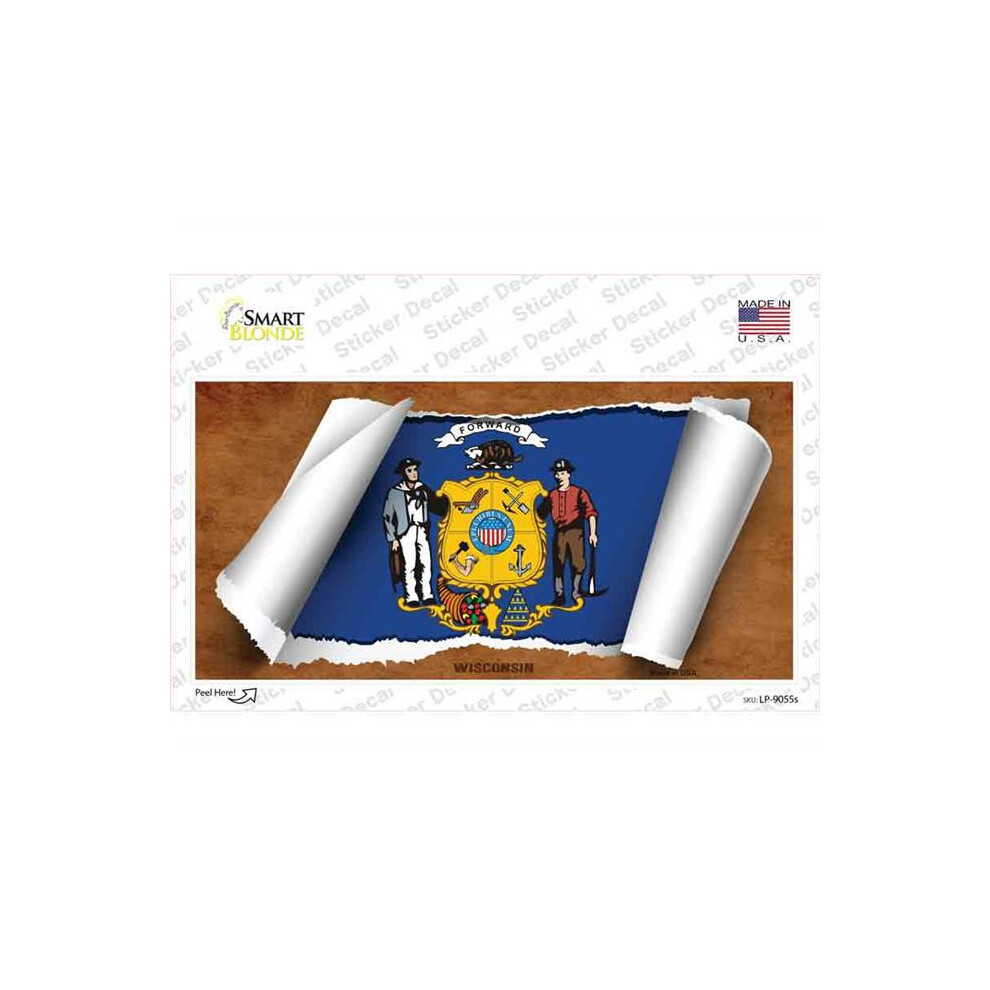Smart Blonde Lp-9055S-M Wisconsin Flag Scroll Novelty Sticker Decal - Medium 792636487026