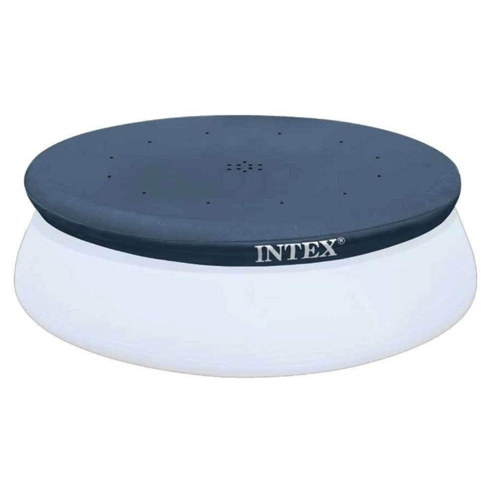 Intex 28021E Pool Cover: For 10ft Round Easy Set Pools - Includes Rope Tie - Drain Holes - 12in Overhang - Snug Fit