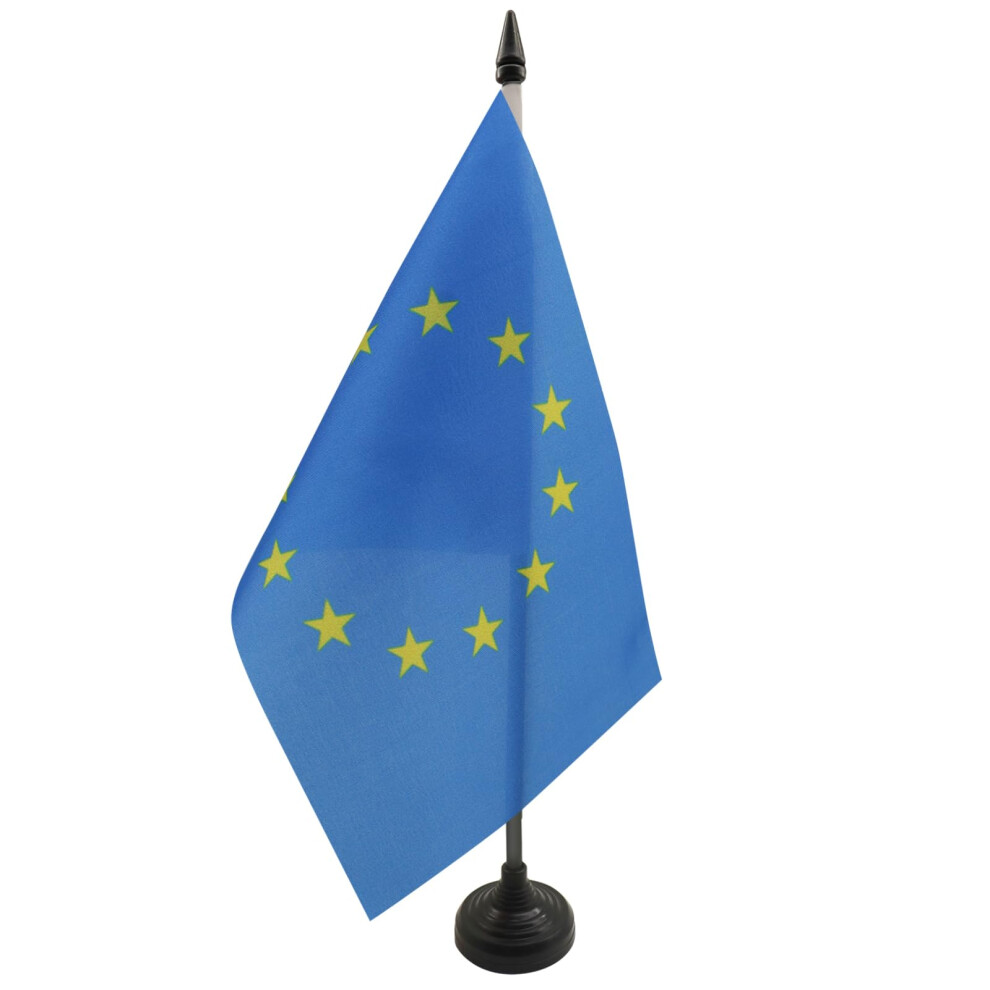 Flaga StołOwa Europy 5'' X 8'' - Flaga Unii Europejskiej Na Biurko 21 X 14 Cm - Czarny Plastikowy DrążEk I Podstawa - Az Flag-image