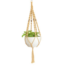 6 Legs Macrame Natural Jute and Cotton Plant Hanger & Holder and Metal Ring 51-inches Length (Without The White Pot and Plant) (Jute) (Brown-Jute)