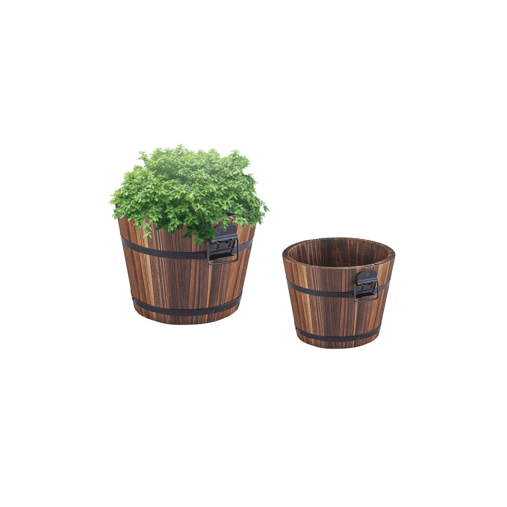 HAKKART Lot de 2 petits pots de fleurs rustiques en bois de 20,3 cm et 17,8 cm avec trous de drainage pour décoration intérieure et extérieure, m