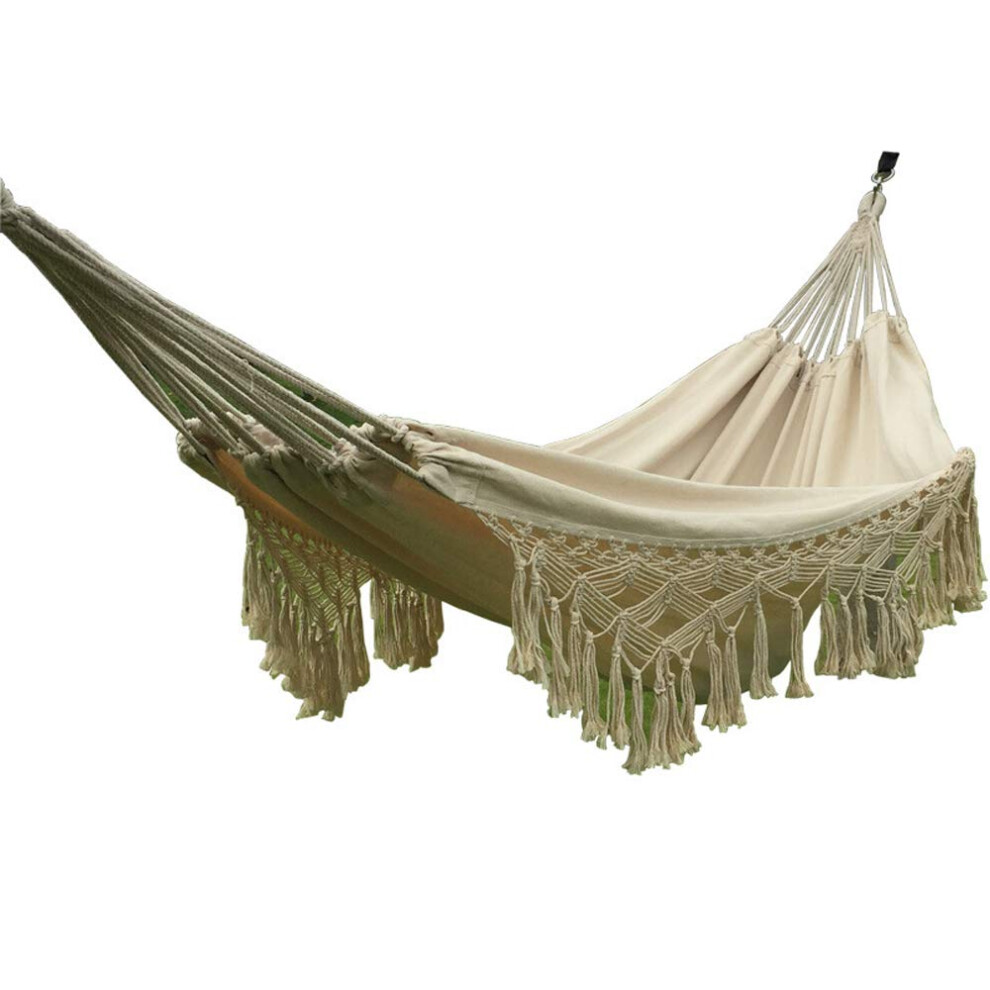Handmade Cotton Woven Balcony Hammock Hanging Rope Chair Porch Swing with Crochet Fringe for Backyard Patio Garden Outdoor and Indoor Boho Style Natur-image-OPC-PGC7TXG-NEW