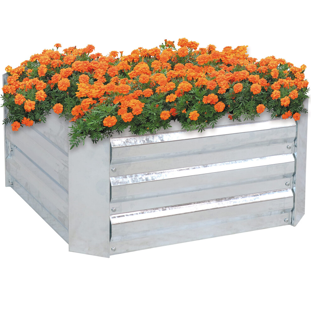 Jardini   re sur   lev   e en m   tal galvanis    Sunnydaze de 29,8 cm de hauteur, pour l   gumes et fleurs, carr   e, argent   e