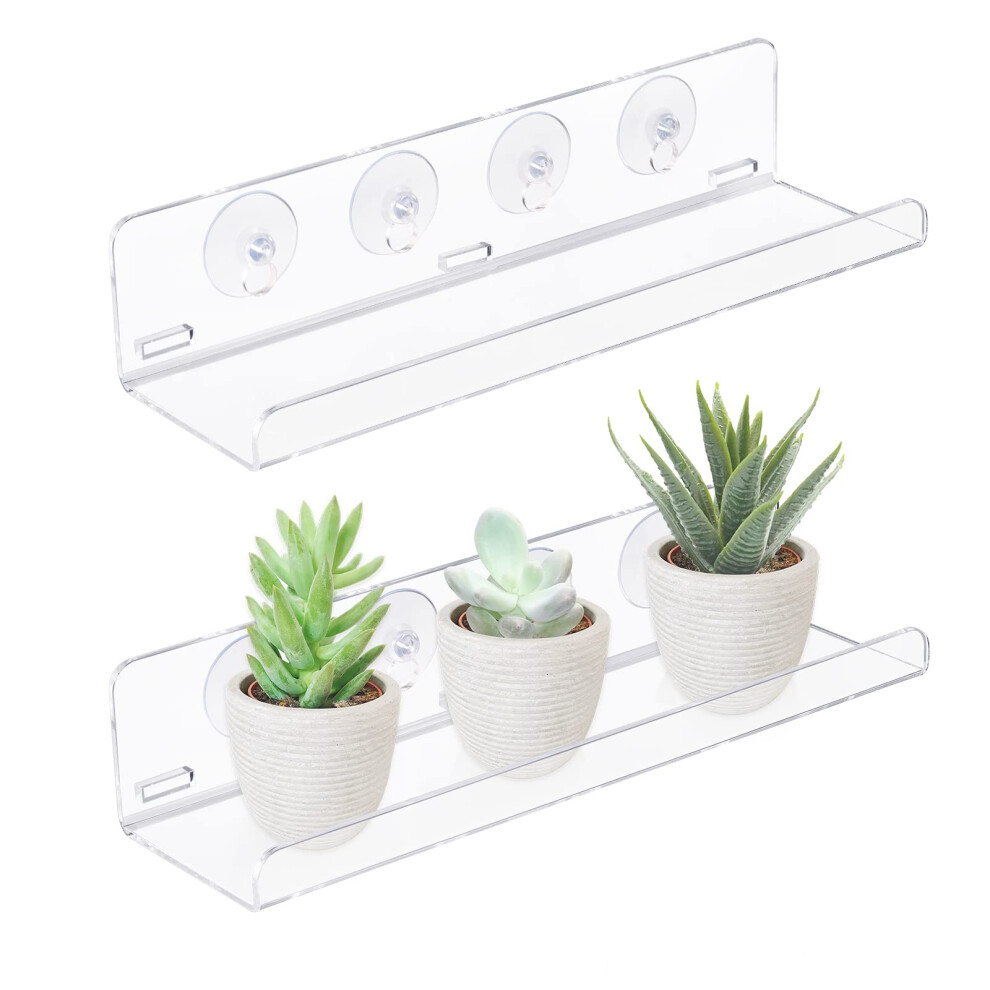 Sumerflos Lot de 2 étagères de fenêtre en acrylique de 35,6 cm avec ventouse amovible pour plantes d'intérieur, fleurs, plantes grasses, jardiniè