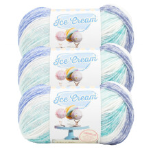 Lion Brand Garn Ice Cream, Baby Garn zum Stricken und Häkeln, Smurf, 3er Pack