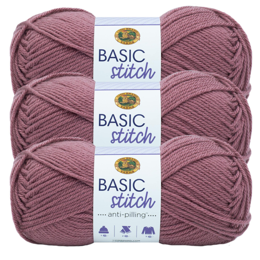 Lion Brand Yarn Basic Stitch Anti-Pilling Knitting Yarn  Yarn for Crocheting  3-Pack  Deco Rose
