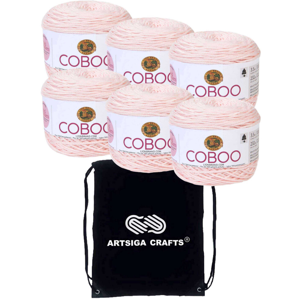 Lion Brand Coboo White 835-100 (6-Skeins - Same Dye Lot) DK Light Worsted #3 Cotton  Bamboo Yarn for Crocheting and Knitting - Bundle with 1 Artsiga C